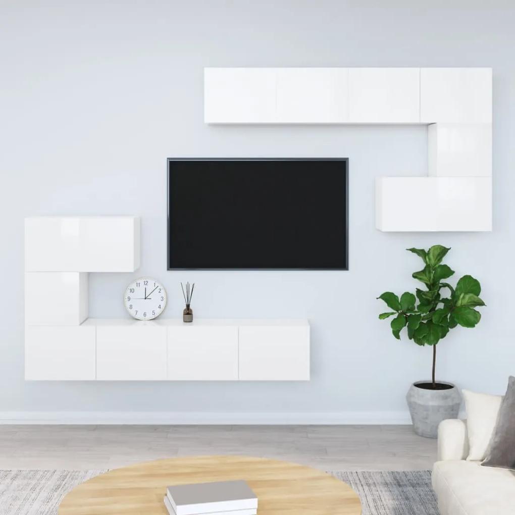 3114586 vidaXL Dulap TV montat pe perete, alb extralucios, lemn prelucrat