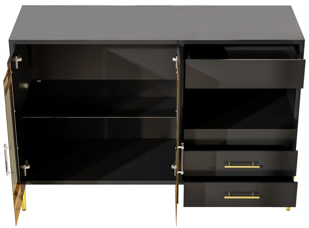 Bufet modern cu ușă din sticlă în nuanță turcoaz, Negru | Aosom Romania