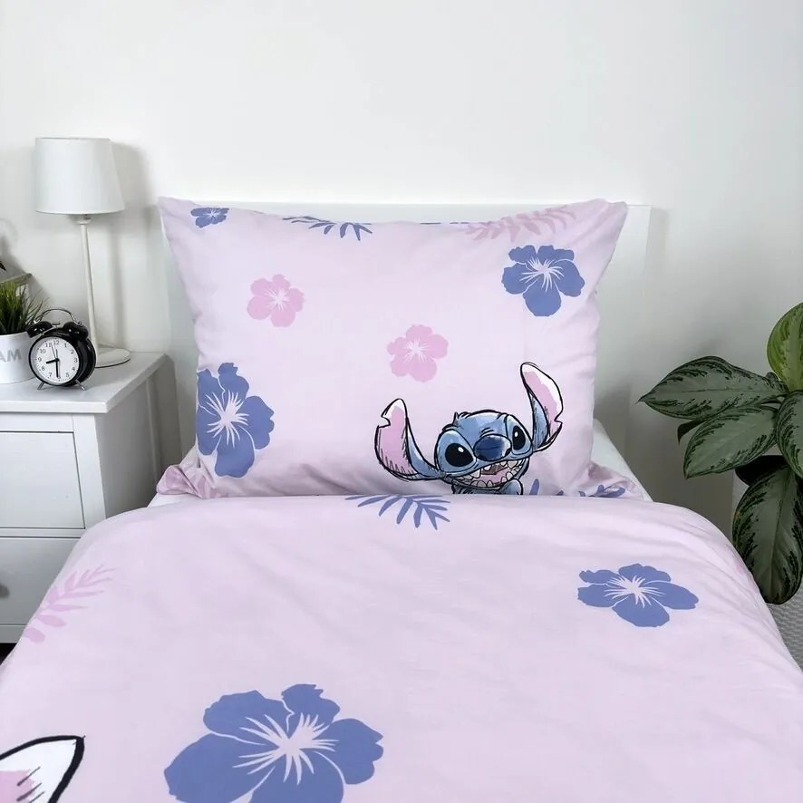 Jerry Fabrics Lenjerie de pat din bumbac Lilo and Stitch Pink, 140 x 200 cm, 70 x 90 cm
