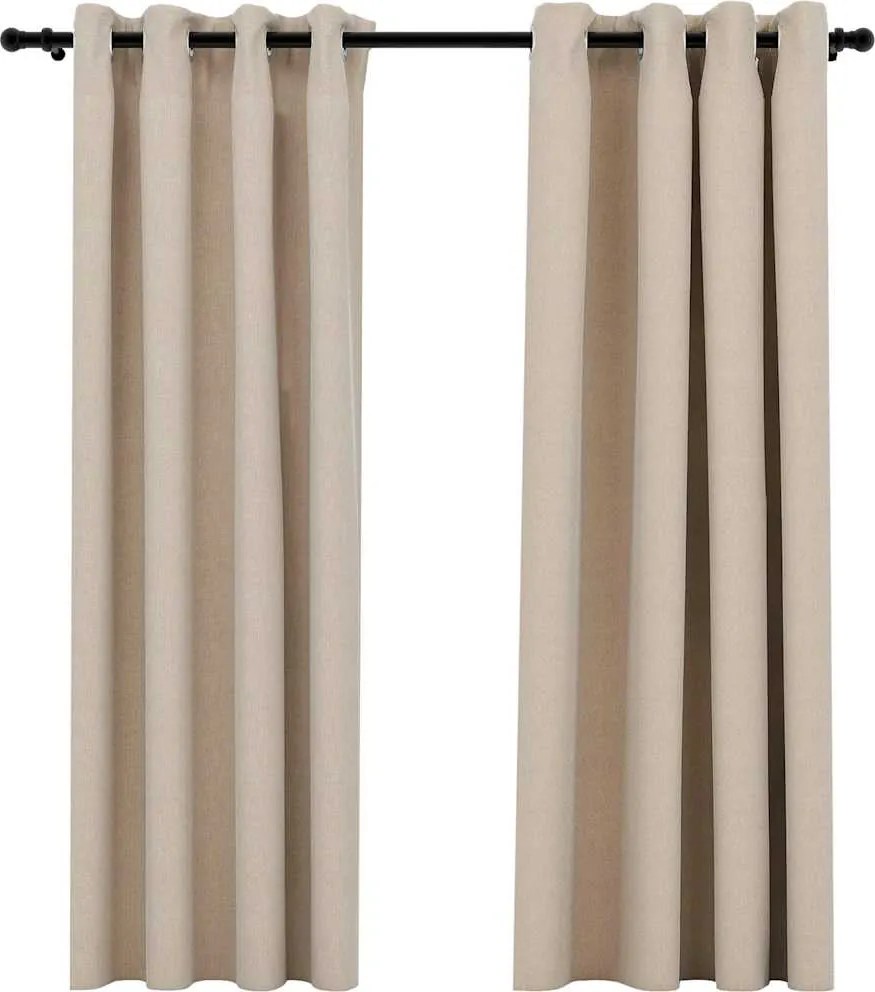 vidaXL Perdele opace, aspect pânză, cu ocheți, 2 buc, bej, 140x175 cm