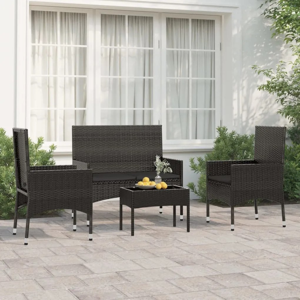 319498 vidaXL Set mobilier relaxare grădină 4 piese cu perne poliratan negru