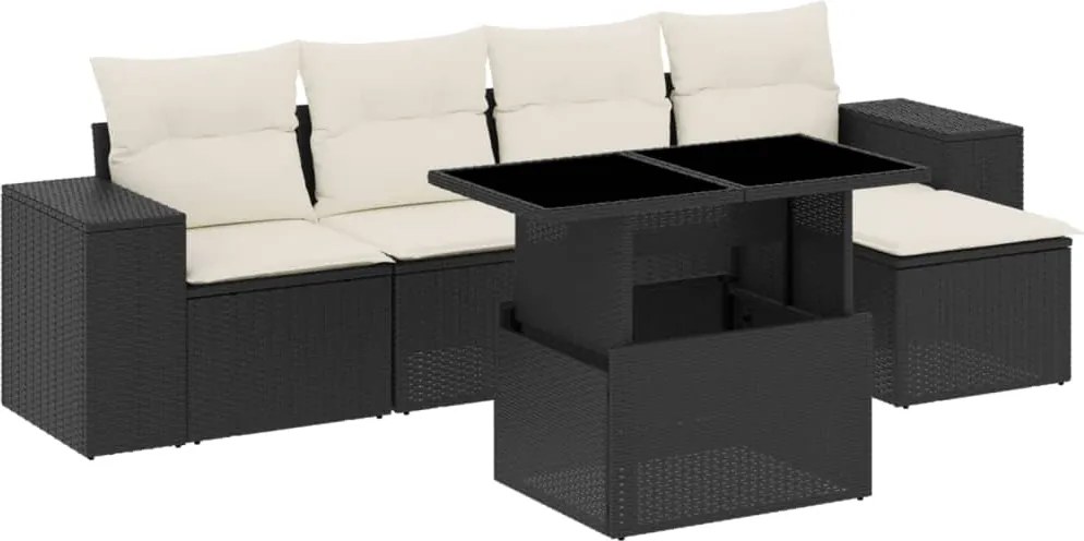 vidaXL Set mobilier de grădină cu perne, 6 piese, negru, poliratan