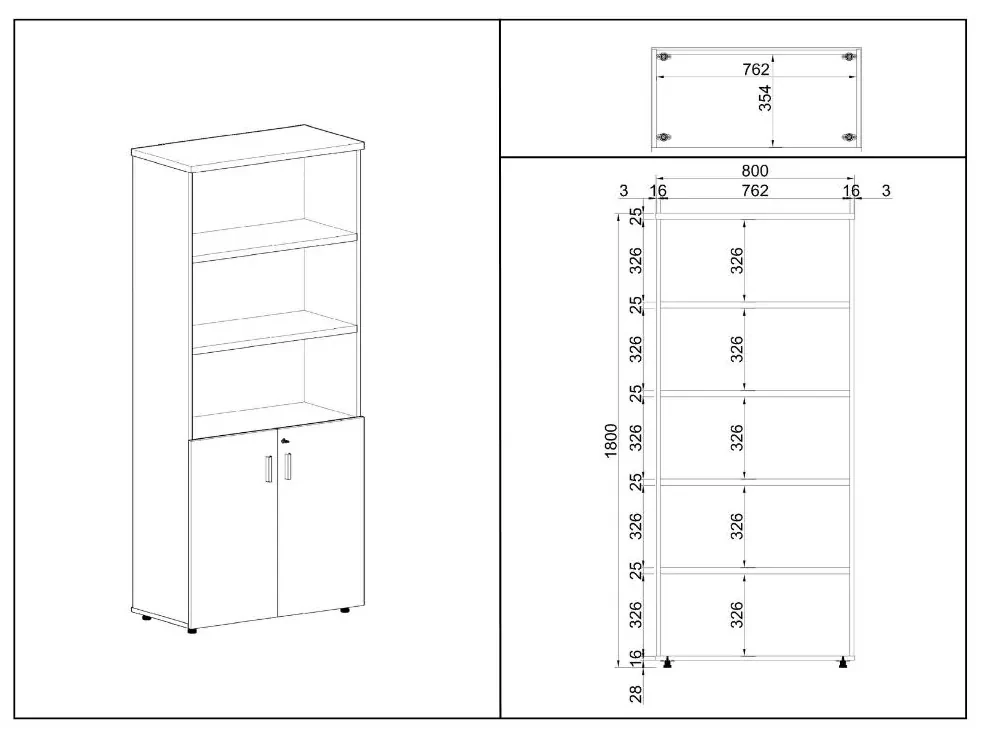 Dulap înalt SimpleOffice 80 x 40 x 180 cm, cireș
