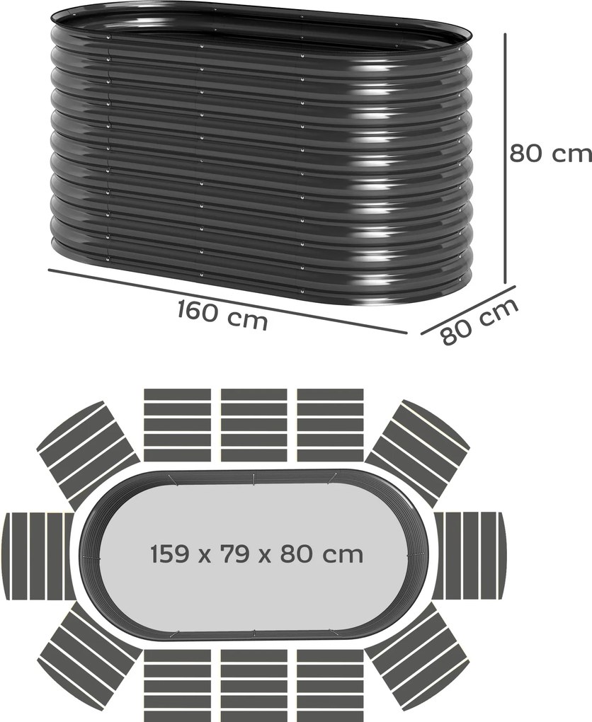 Outsunny Recipient pentru plante, ghiveci metalic cu margine de siguranță și mănuși, podea deschisă, 160B x 80T x 80H cm, Gri închis | Aosom Romania