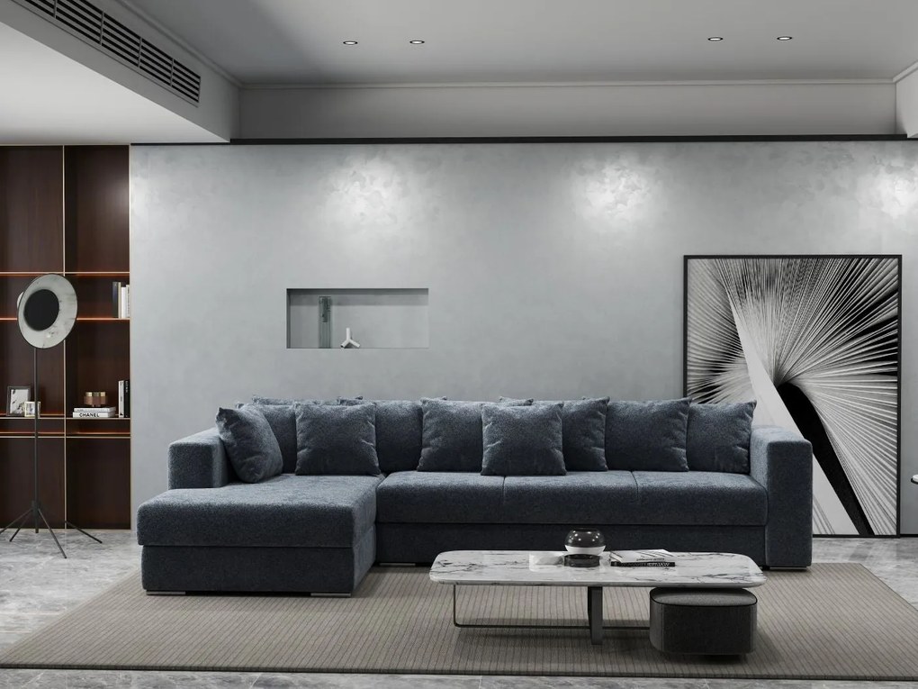 Colțar extensibil dumonde cu ladă de depozitare si sezut confortabil din spuma high-density, Gloria Euphoria Grafit 320x183 cm