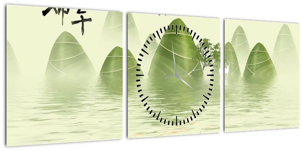 Tablou - Valea munțilot verzi (cu ceas) (90x30 cm)