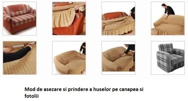 Set huse elastice pentru canapea 3 Locuri si 2 fotolii, cu volanas, model Jacquard Gri