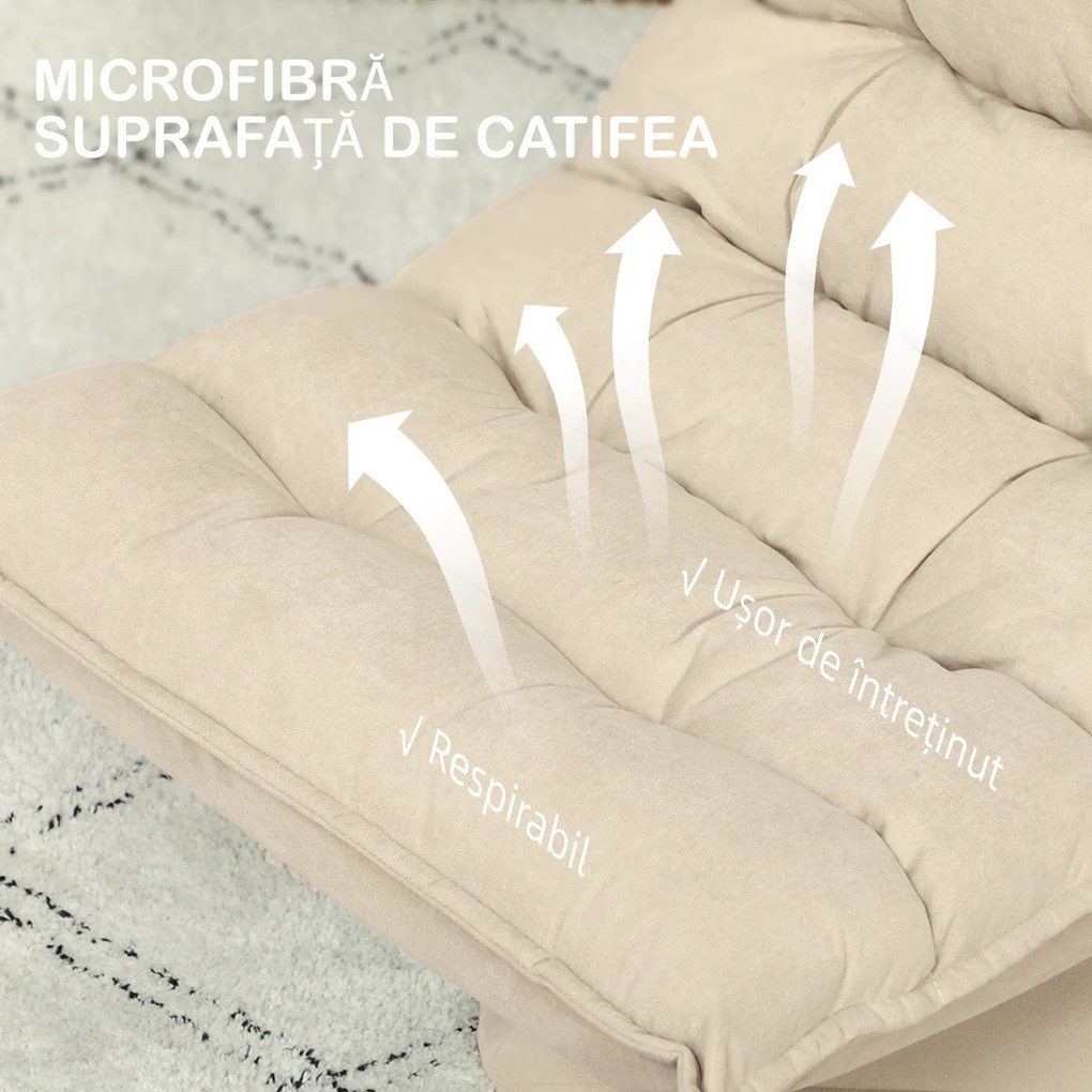 HOMCOM Fotoliu Relax Rotativ 360° cu Spătar Reglabil în 5 Poziții, Fotoliu de Podea cu Șezut Căptușit Gros în Material Textil cu Aspect de In, pentru Living, Lectură, 62x70x95 cm, Bej | Aosom Romania
