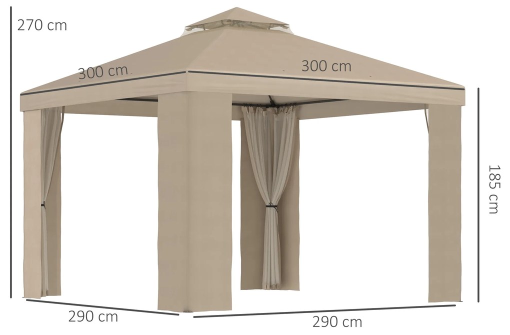 Outsunny Foisor de Gradina cu plasa de tantari 3x3m si acoperis pe 2 niveluri, Metal | Aosom Romania