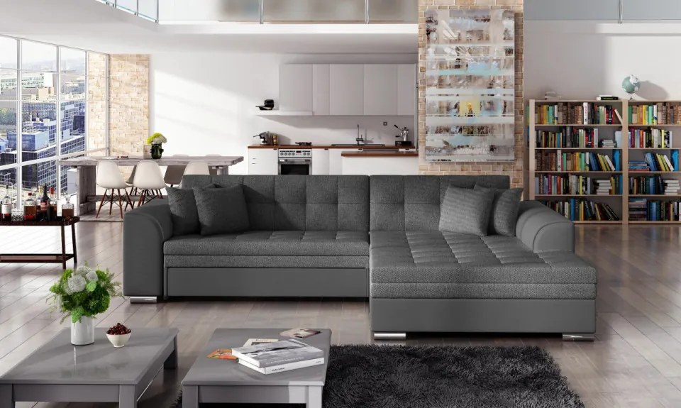 Coltar tapitat, extensibil, 295x80x195 cm, Sorento R01, Eltap (Culoare: Albastru inchis / Gri catifea)