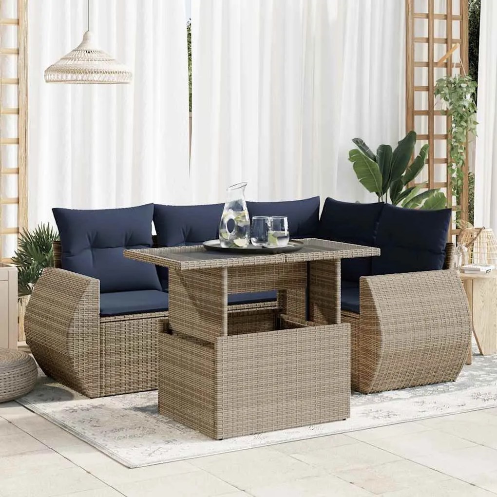vidaXL Set canapea de grădină cu perne, 5 piese, poliratan/lemn acacia