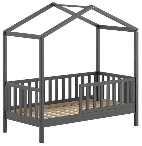 Pat pentru copii mici DALLAS 70x140 cm antracit din pin masiv cu bare de siguranță – Vipack