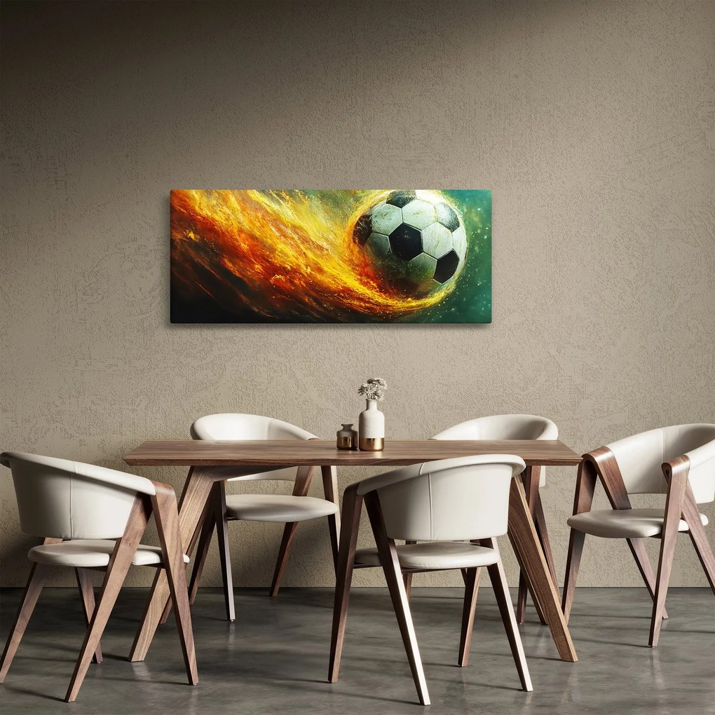 Tablou - Minge de Fotbal în Zbor (120x50 cm)
