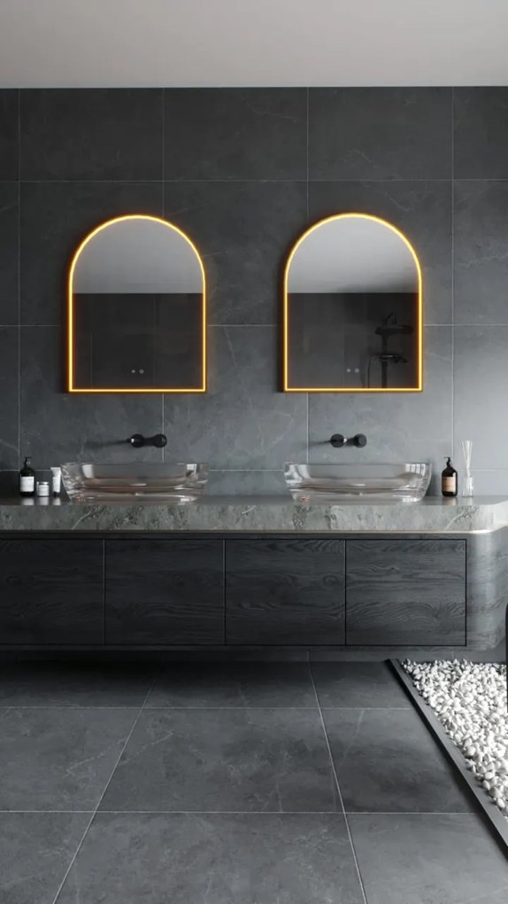 Oglinda baie cu iluminat LED MIRROR Auriu 90x70cm
