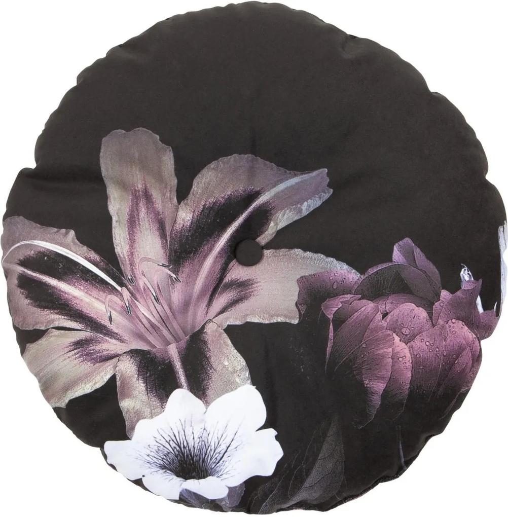 Perna de catifea cu flori ø45 cm Flower - Negru