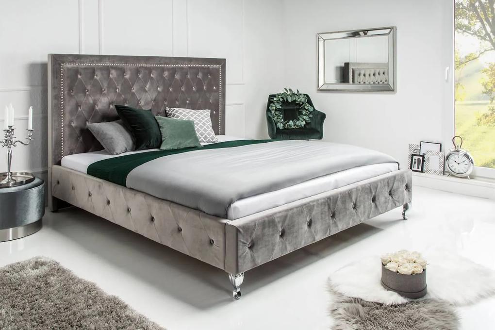 Pat dormitor catifea gri deschis 180x200cm Extravagancia Bed Silver Grey | INVICTA INTERIOR