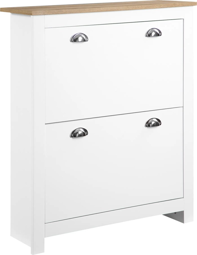 HOMCOM Dulap pentru Pantofi cu 2 Sertare pentru 12 Perechi de Încălțăminte, Dulap de Depozitare, 79x23x90,5 cm, Alb | Aosom Romania