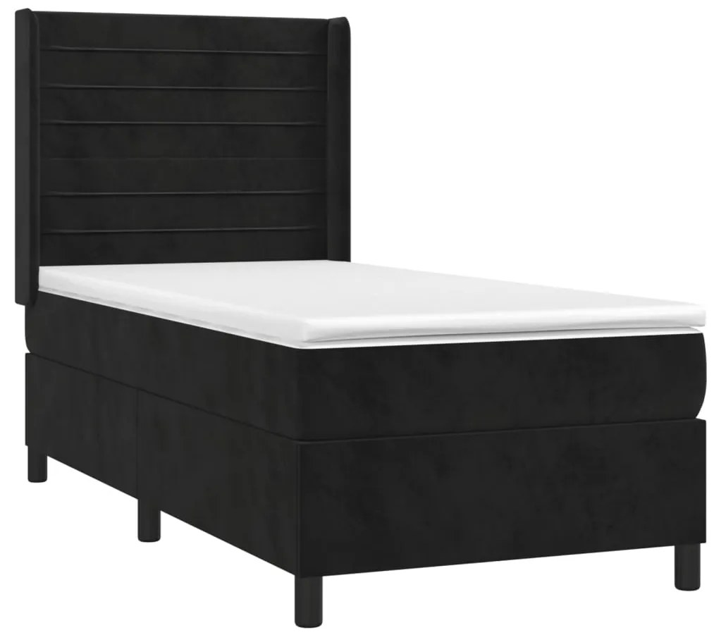 Pat box spring cu saltea, negru, 80x200 cm, catifea Negru, 80 x 200 cm, Benzi orizontale