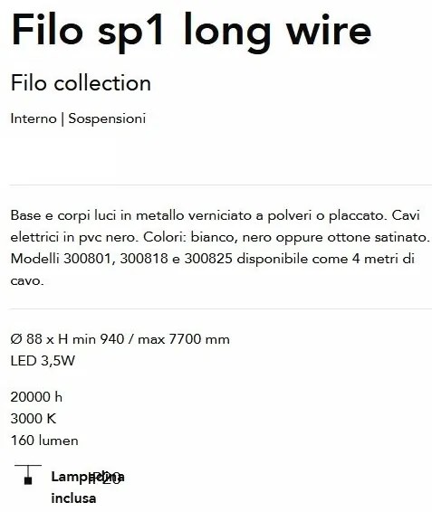 Pendul LED stil minimalist Filo sp1 long wire alama