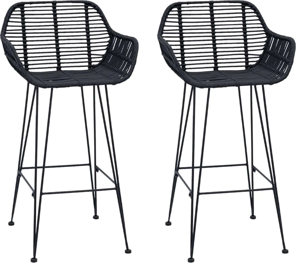 vidaXL Scaun Bar 2 pcs Negru 55 x 52 x 92 cm Ratan și Fier