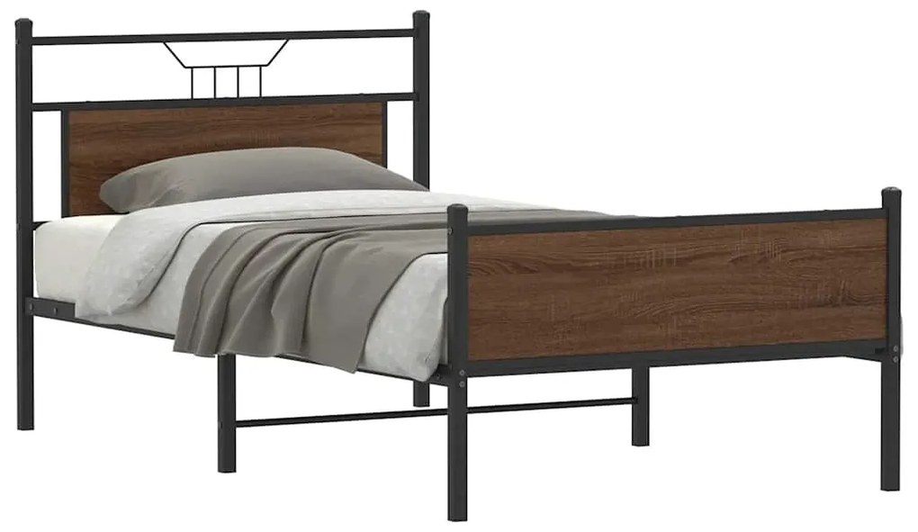vidaXL Cadru de pat fără saltea Stejar maro 107x203 cm Lemn prelucrat