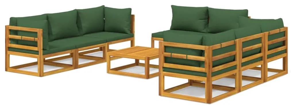 3155318 vidaXL Set mobilier de grădină cu perne verzi, 9 piese, lemn masiv