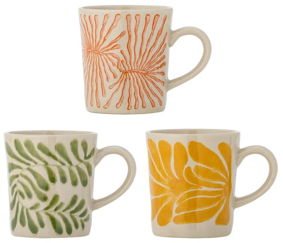 Cești 3 buc. pentru cappuccino din gresie 205 ml Fauni – Bloomingville