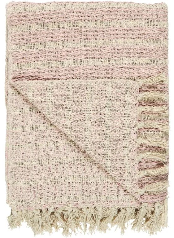 IB Laursen Pled din bumbac CREAM/LIGHT PINK STRIPE PATTERN 160x130 cm