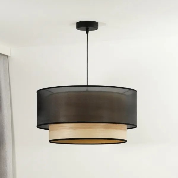 Lustră pe cablu WOOD Duolla BOHO 1xE27/15W/230V d. 45 cm negru/bej