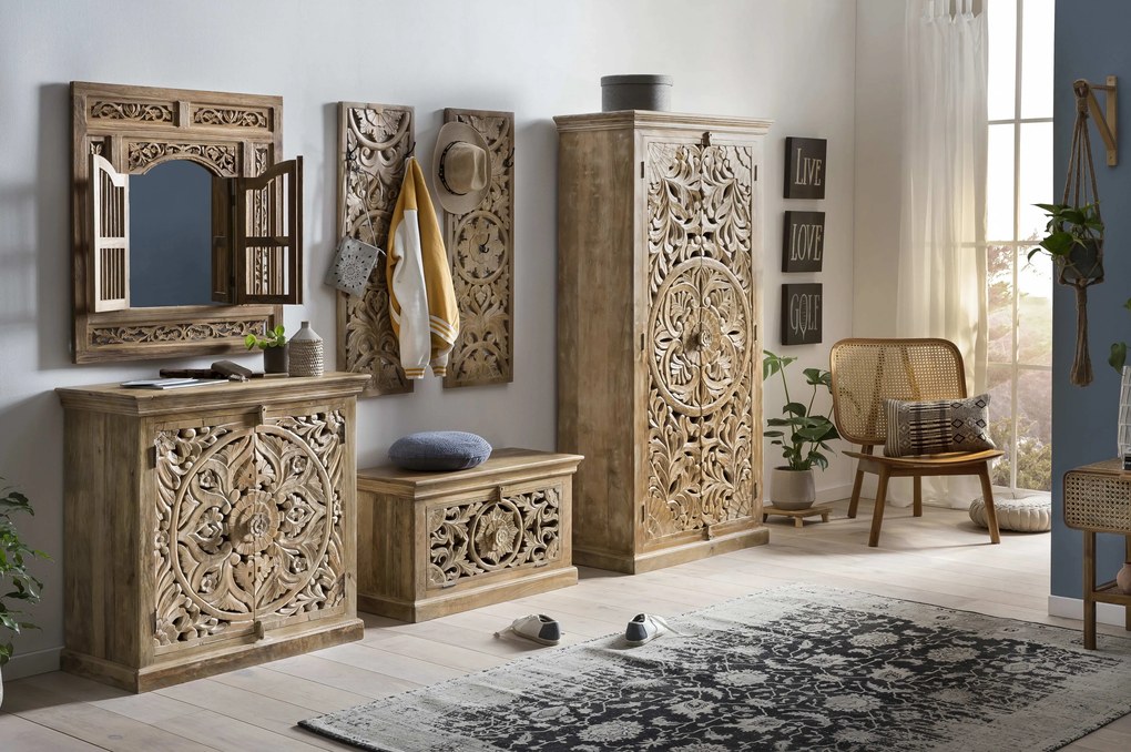 Pantofar din lemn de mango Lakadee 80x40x50 cm, 6 perechi de pantofi