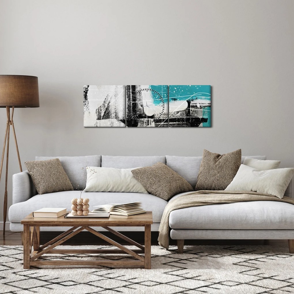 Tablou - Abstract turcoaz (cu ceas) (90x30 cm)