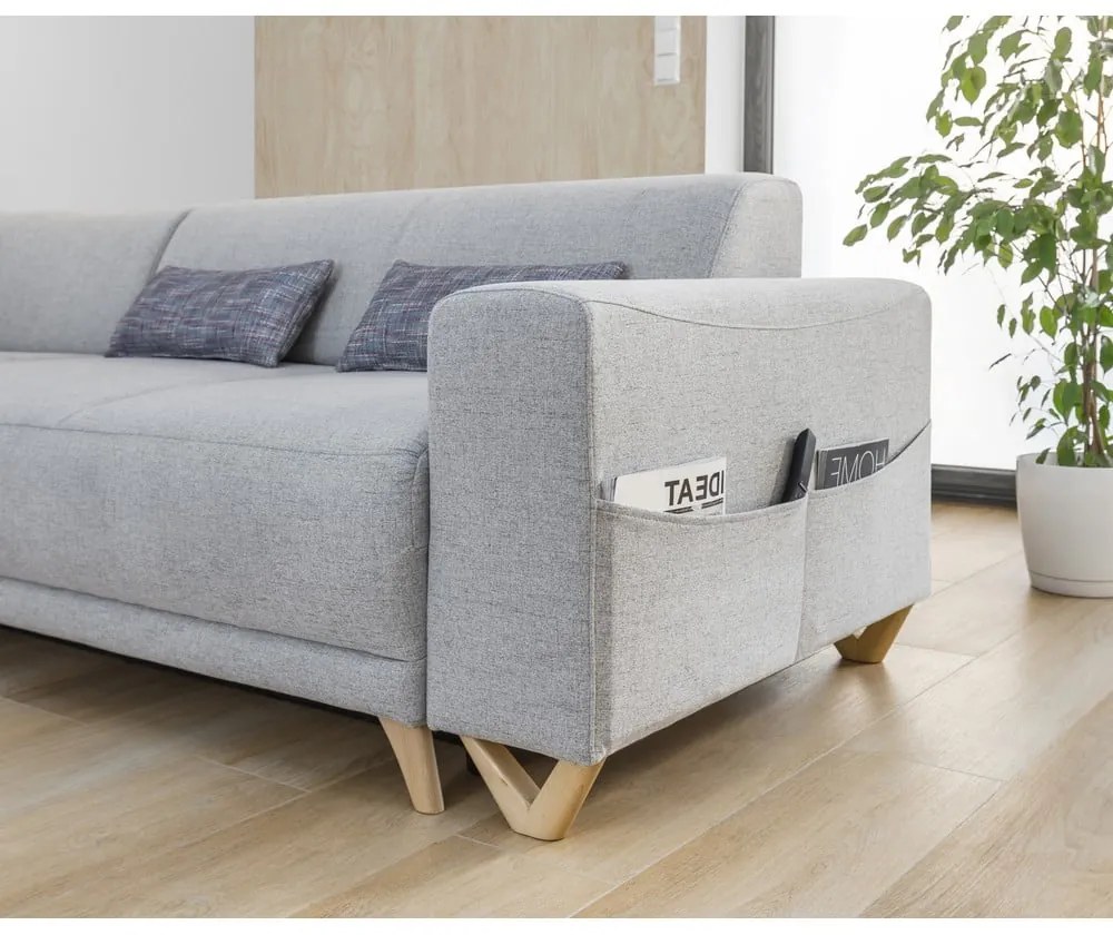 Colțar gri deschis extensibil/cu spațiu de depozitare (cu colț pe partea stângă/în formă de ”L”) Classy Sophie – Miuform