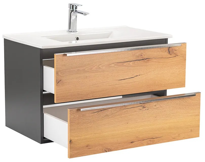 Dulap inferior Vario Trim 80 cu lavoar antracit-stejar