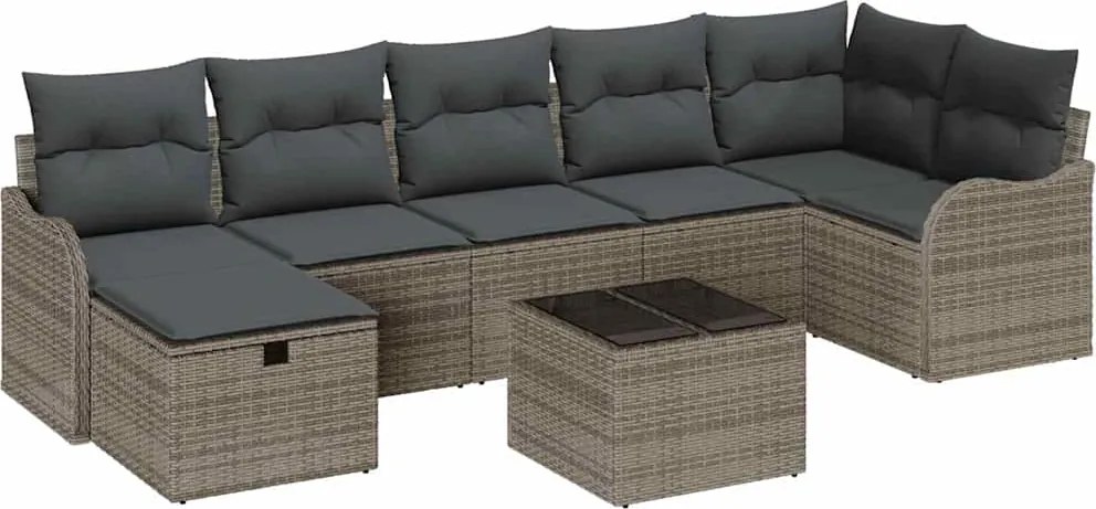 vidaXL Set de canapele pentru grădină cu pernă 8 pcs Gri Rattan poli