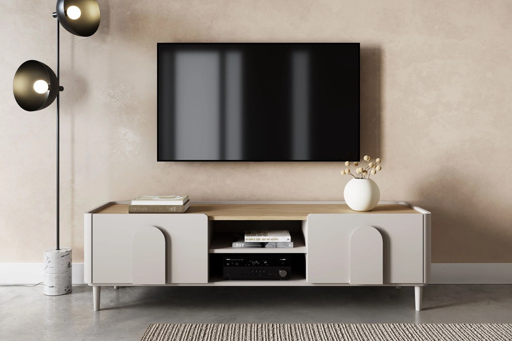 Comodă TV Amilio 170 cm cu sertar - cashmere / stejar uleiat / mânere cashmere