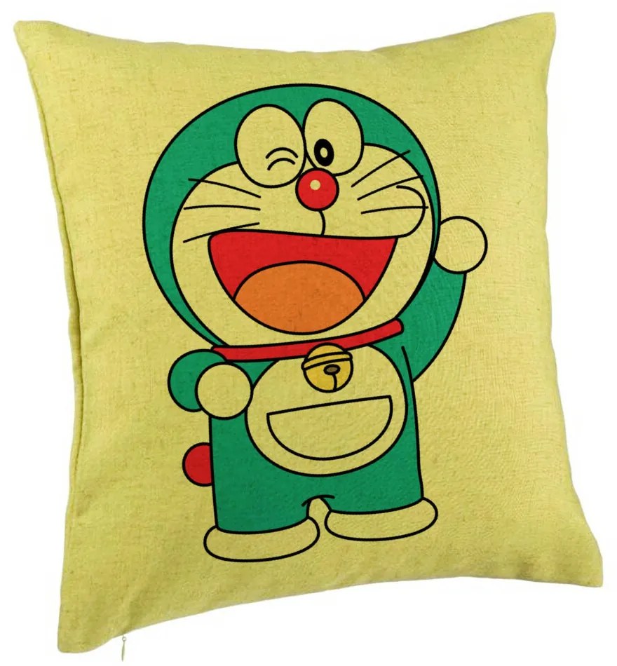 Perna Decorativa, Model copii Doraemon, 40x40 cm, Verde, Husa Detasabila, Burduf