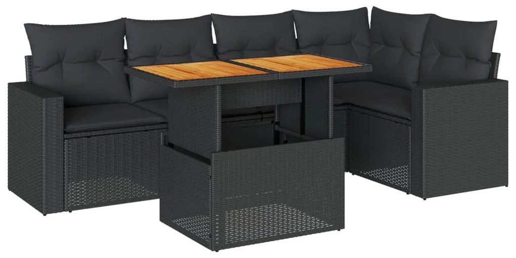 3327037 vidaXL Set mobilier de grădină cu perne, 6 piese, negru, poliratan