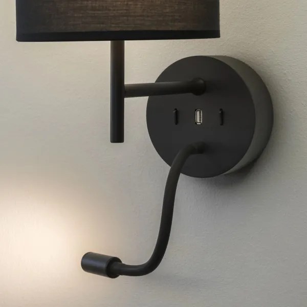 Lampă LED de perete cu montură Ideal Lux SET UP 1xE27/42W+LED/3W/230V USB negru