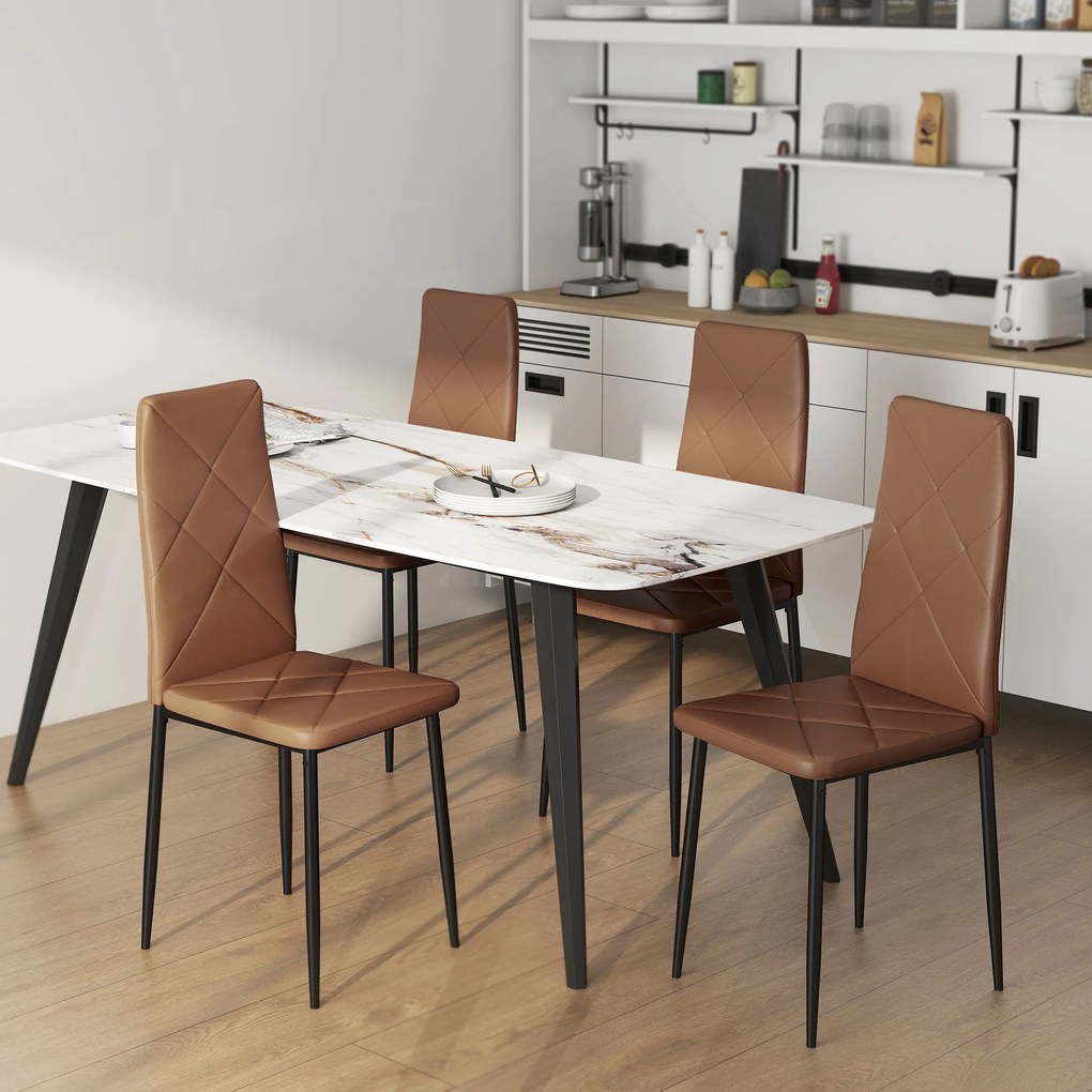 HOMCOM Set de 4 scaune de sufragerie cu spatar inalt, 41x50x97cm, maro | Aosom Romania