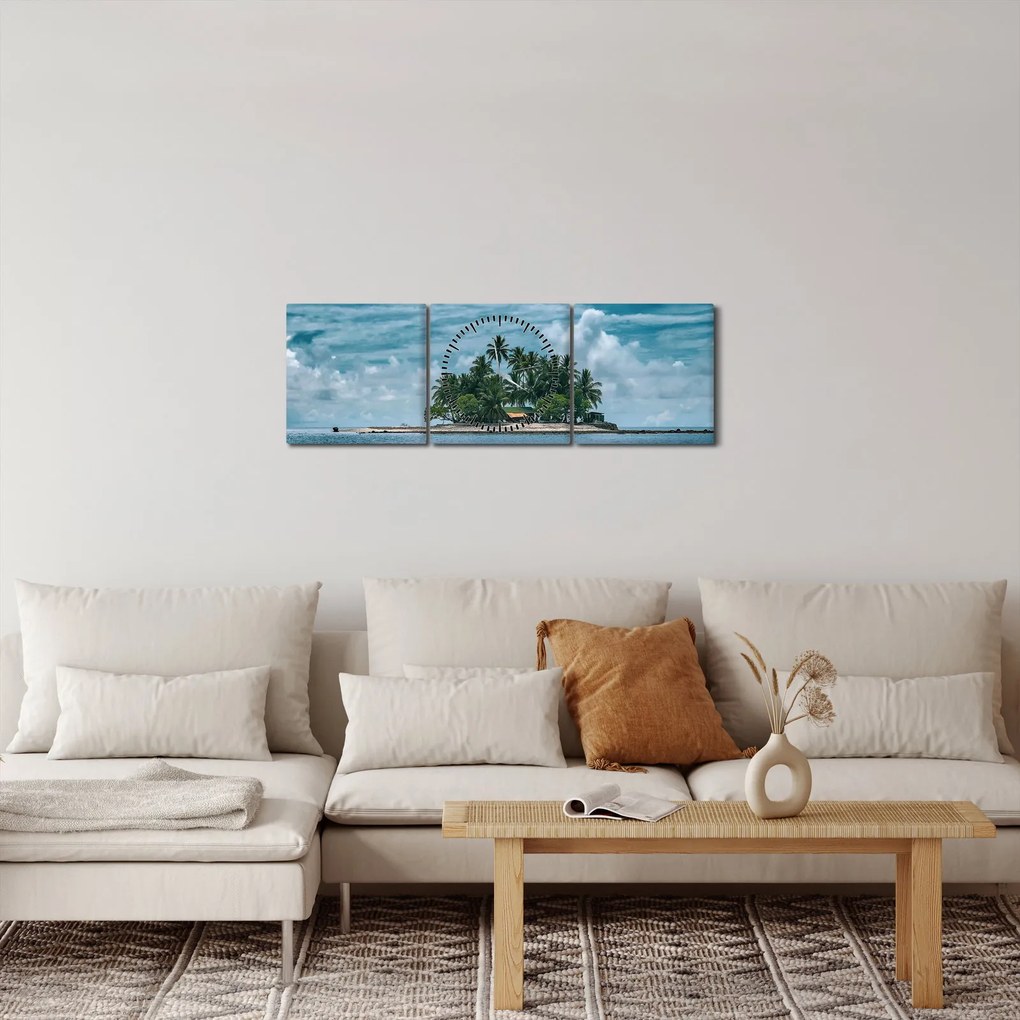 Tablou insula în mare (cu ceas) (90x30 cm)