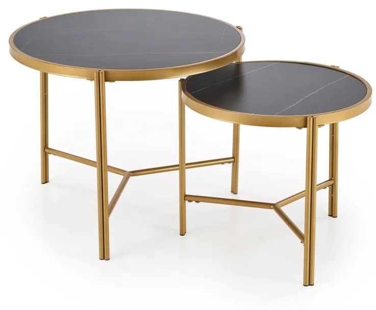 Set 2 masute de cafea Fatima marmura neagra/auriu