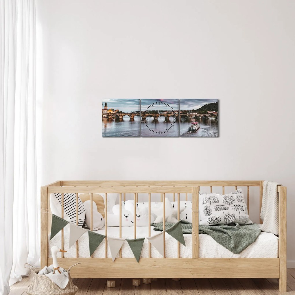 Tablou cu Vltava (cu ceas) (90x30 cm)