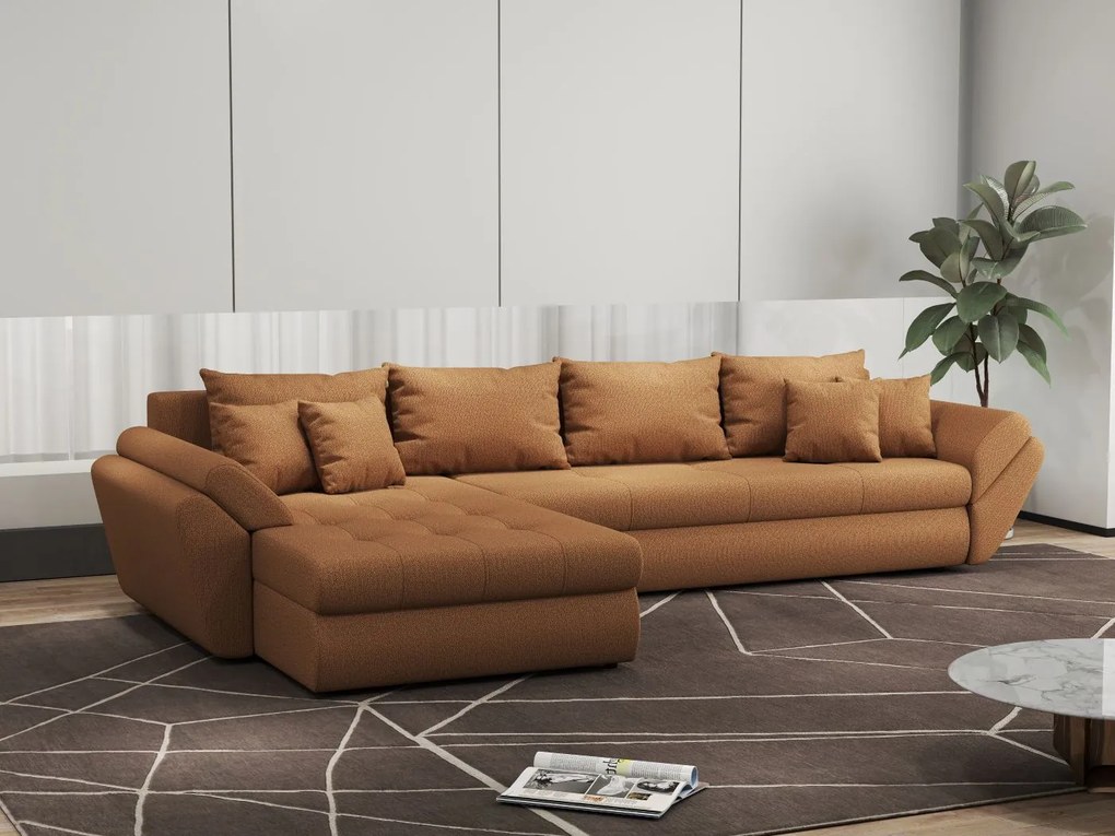 Colțar extensibil dumonde cu ladă de depozitare si sezut confortabil din spuma high-density, Loana XL Enjoy Mango 335x185 cm