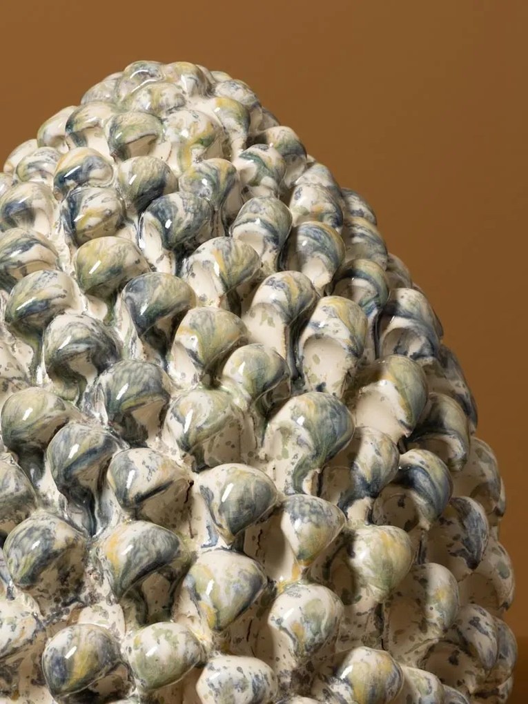 Sculptură decorativă din ceramică, formă de anghinare, natur și gri, 24 × 20 cm, „Artichoke"