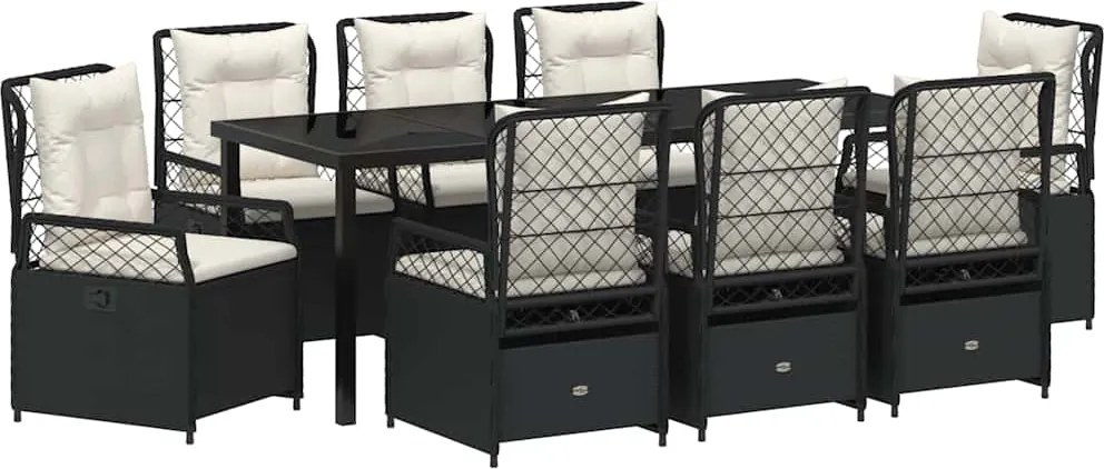 vidaXL Set de masă pentru grădină 9 pcs Negru poliratan