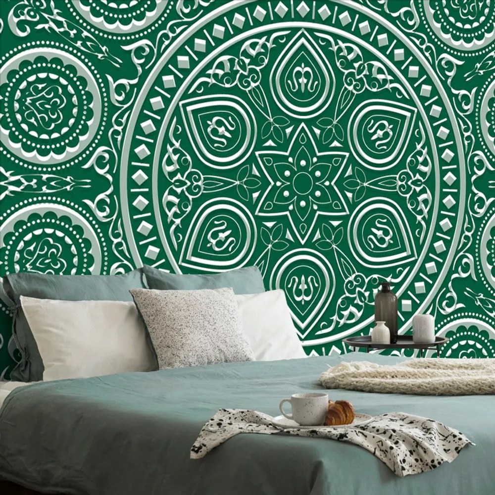 Tapet autoadeziv Mandala etnică delicată în design verde