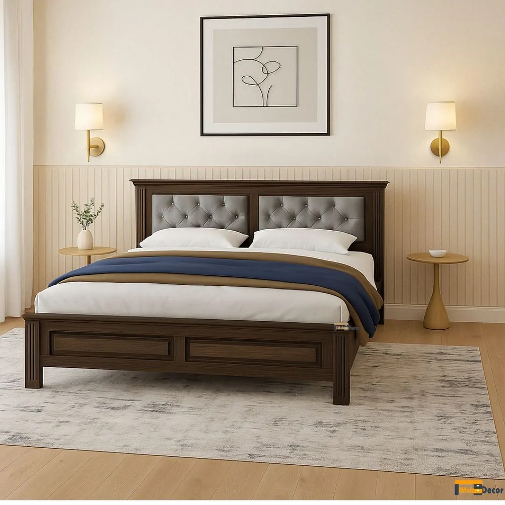 Pat Louis tapitat gri, lemn masiv tei 140x200