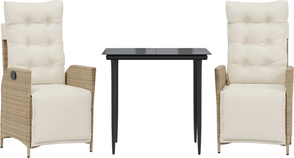 vidaXL Set mobilier de grădină cu perne, 3 piese, bej, poliratan