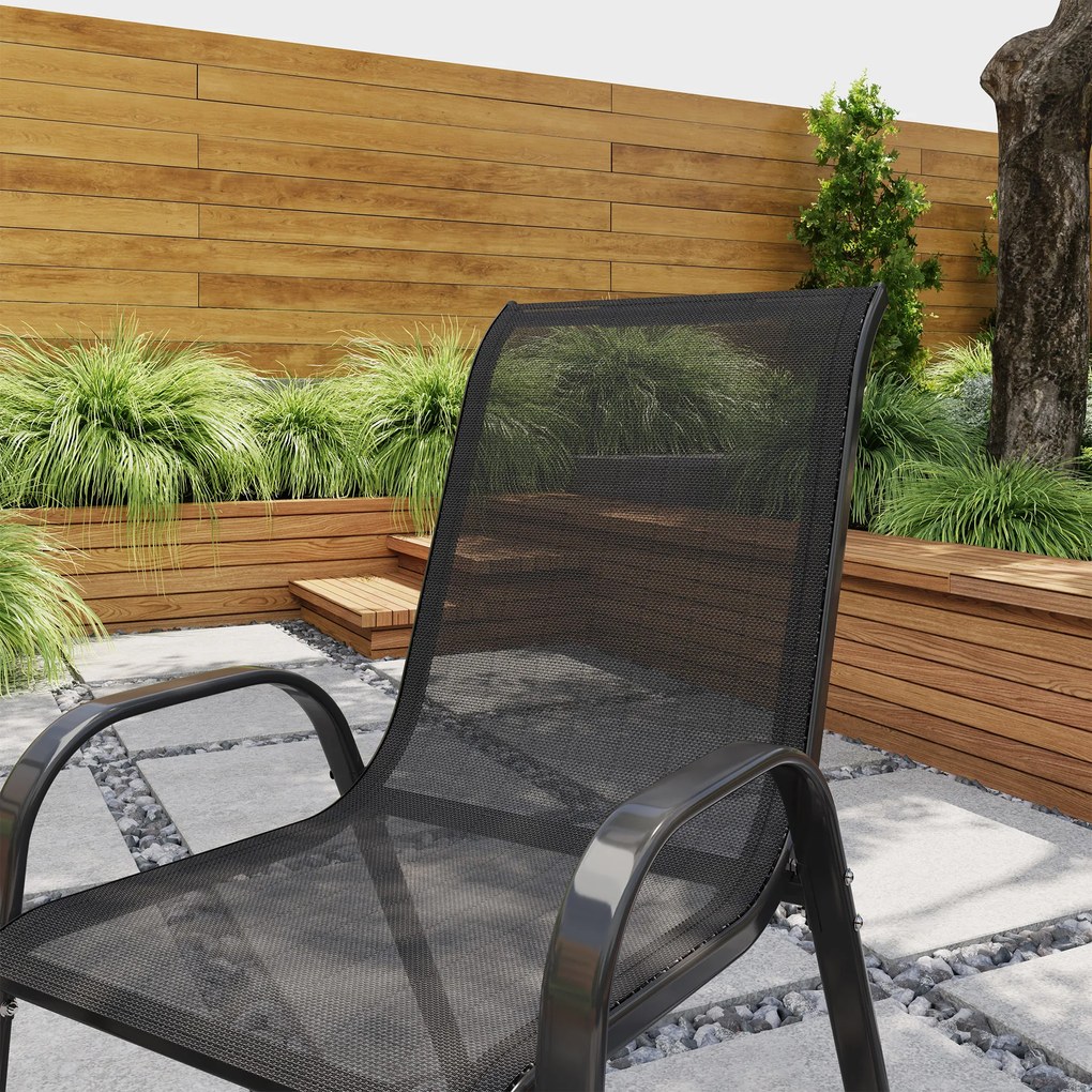 Outsunny Set de 2 Scaune de Prânz pentru Exterior, Scaune Suprapozabile cu Spătar Înalt, Șezut Respirabil pentru Grădină, Verandă, Negru | Aosom Romania