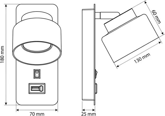 Brilagi - LED Lampă de perete AURA LUX cu port USB 1xGX53/30W/230V, negru/fumuriu